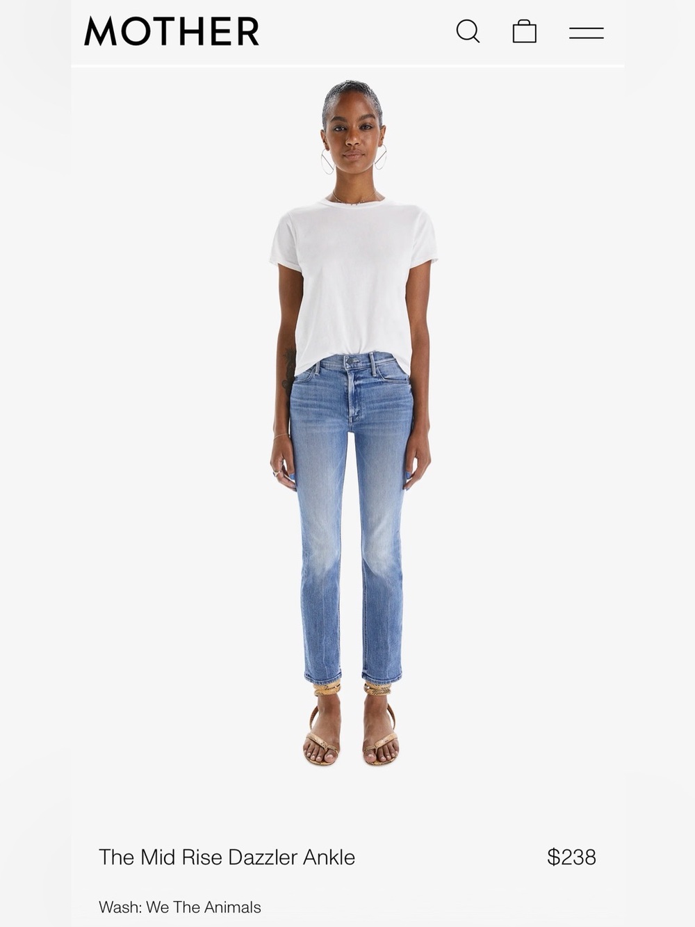 MOTHER The Mid Rise Dazzler Ankle Fray Jeans - Size 29